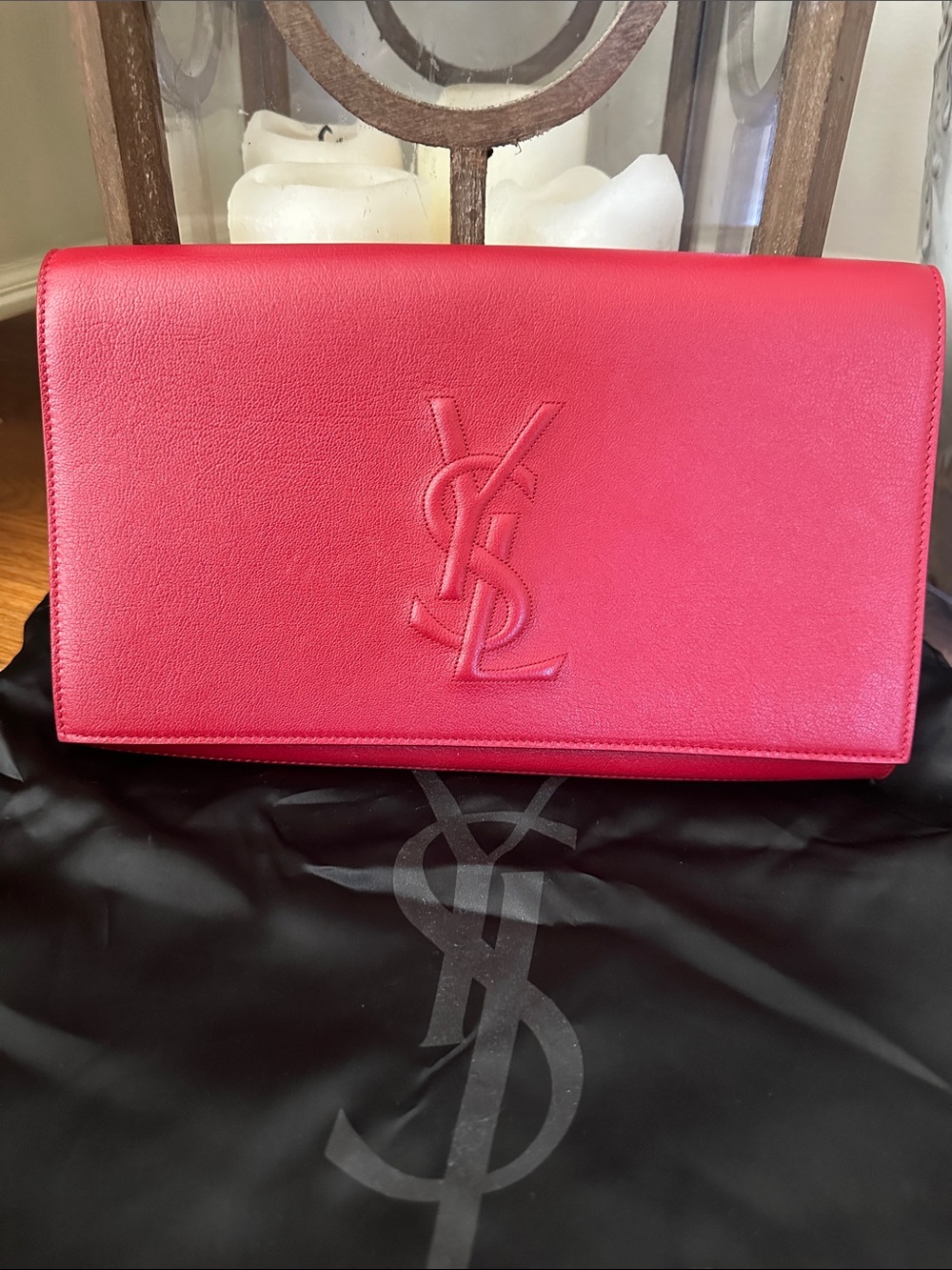 Yves Saint Laurent Red Leather Envelope Clutch